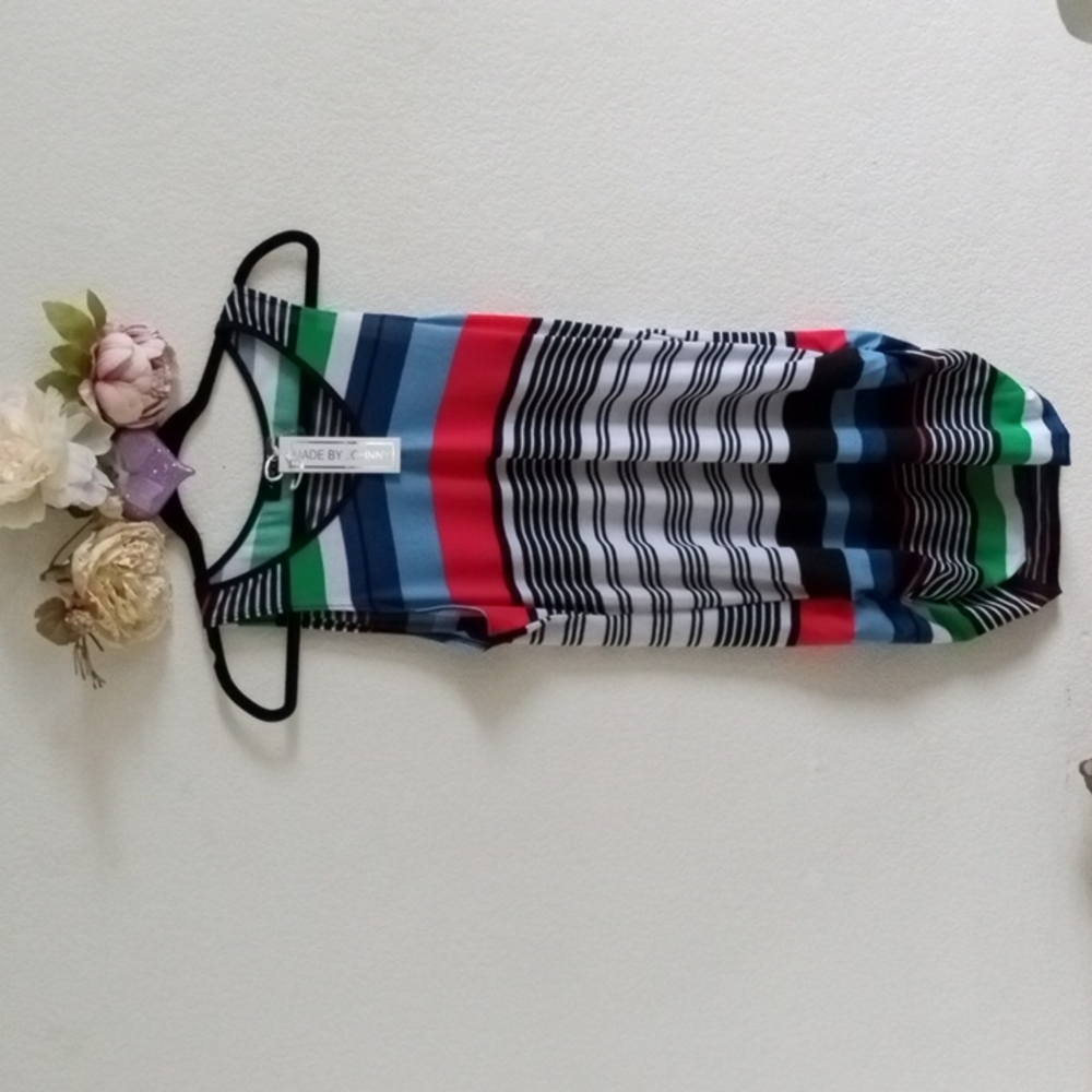 ⛱ Summer Time Made by Johnny Tank Dress Women’s Sleeveless Striped Jersey Sz XL